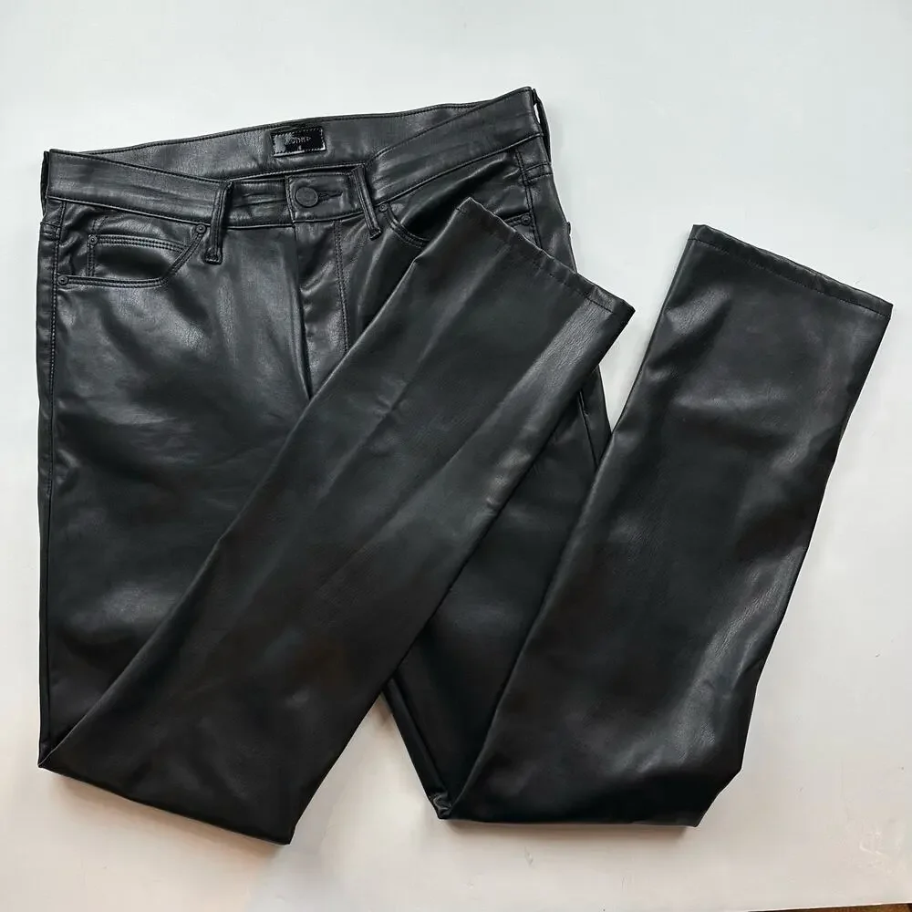 Mother The Dazzler Skimp Faux Leather Vegan Pants Black High Rise Slim Leg 30 - Picture 3 of 13